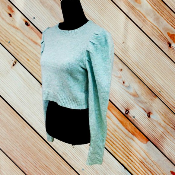 Wild Fable Women's Lt Blue Soft Puffy Sleeve Cropped Crewneck Sweater XS NWT - Picture 5 of 11